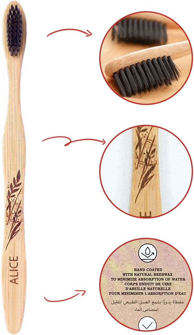Bamboo Charcoal Toothbrush, Natural Bamboo Handle, Eco Friendly, Clean Care