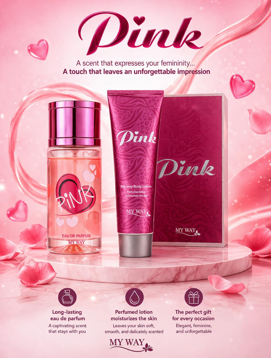 Perfume Gift Set, Pink Set, Pink Perfume, Eau De Parfum, 50ML for Clean Kit