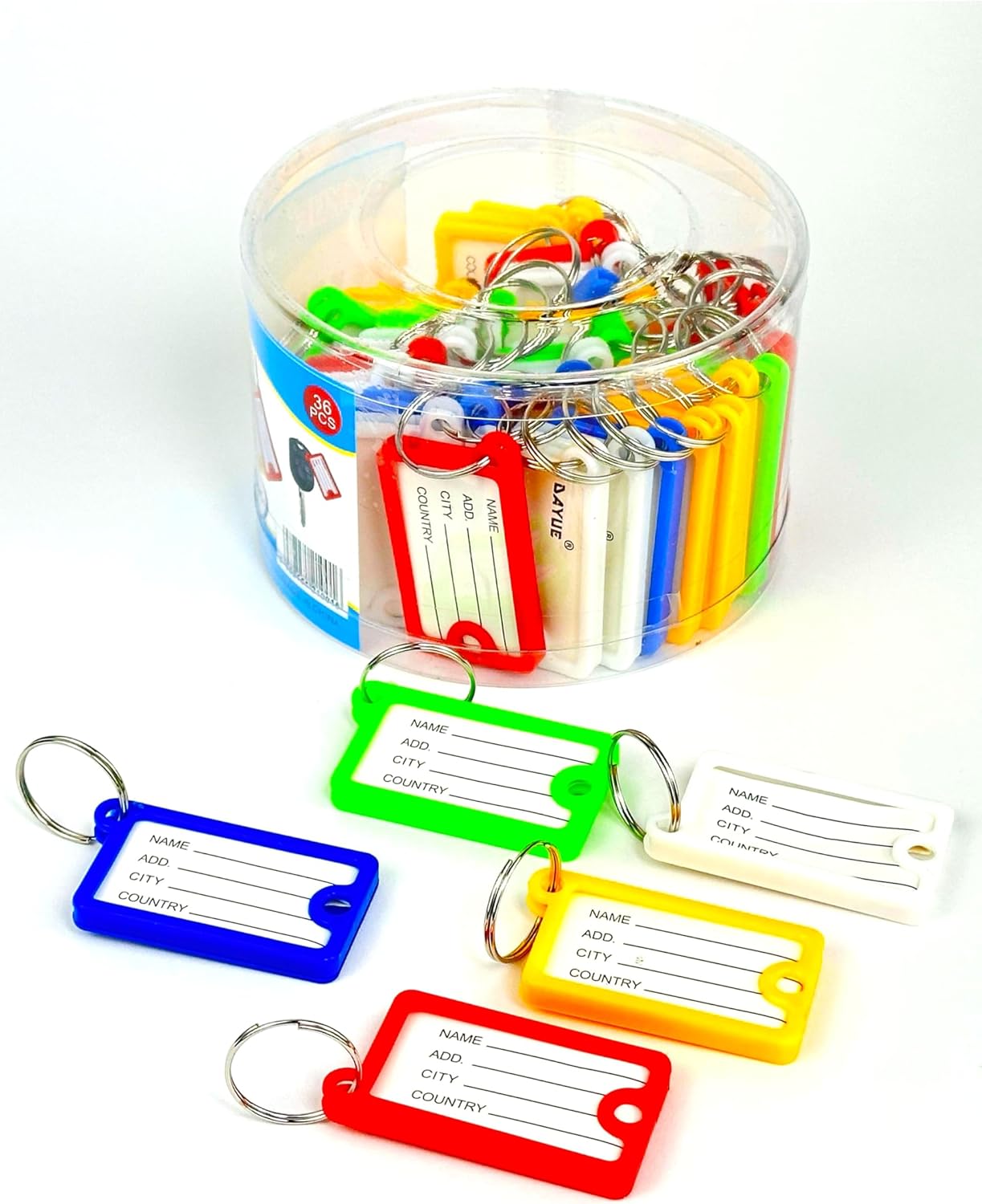 Labels, Key Rings, Set Of 36 Plastic Keychain Split Rings, Model DY-B1001