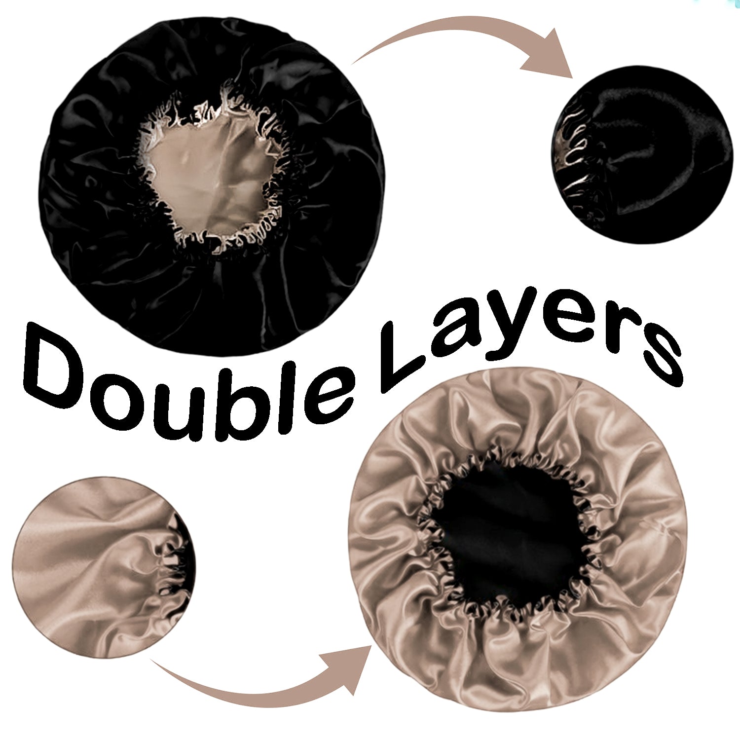 Hair Bonnet, Double Layer Satin Design, Anti-Frizz Sleeping Cap, Clean Care