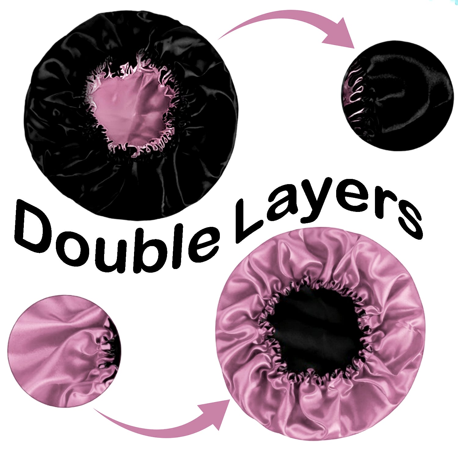 Hair Bonnet, Double Layer Satin Design, Anti-Frizz Sleeping Cap, Clean Care