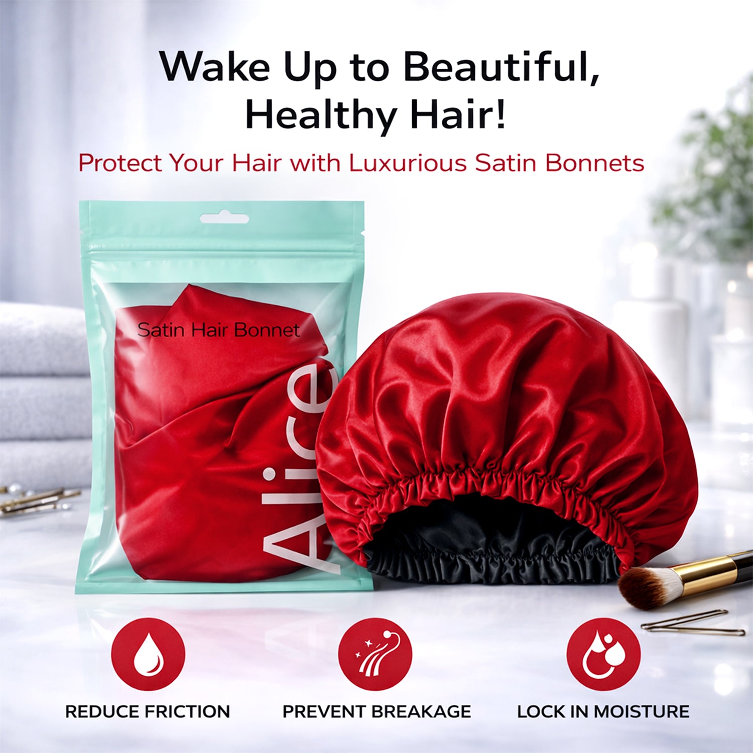 Hair Bonnet, Double Layer Satin Design, Anti-Frizz Sleeping Cap, Clean Care