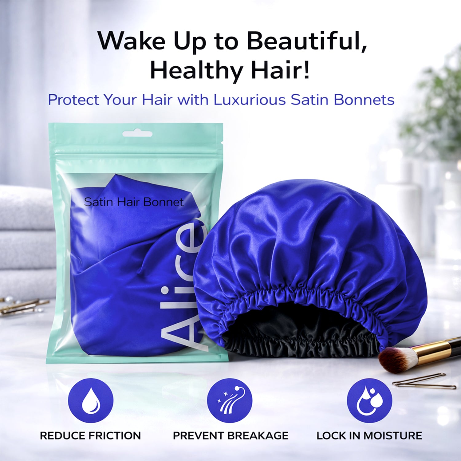 Hair Bonnet, Double Layer Satin Design, Anti-Frizz Sleeping Cap, Clean Care