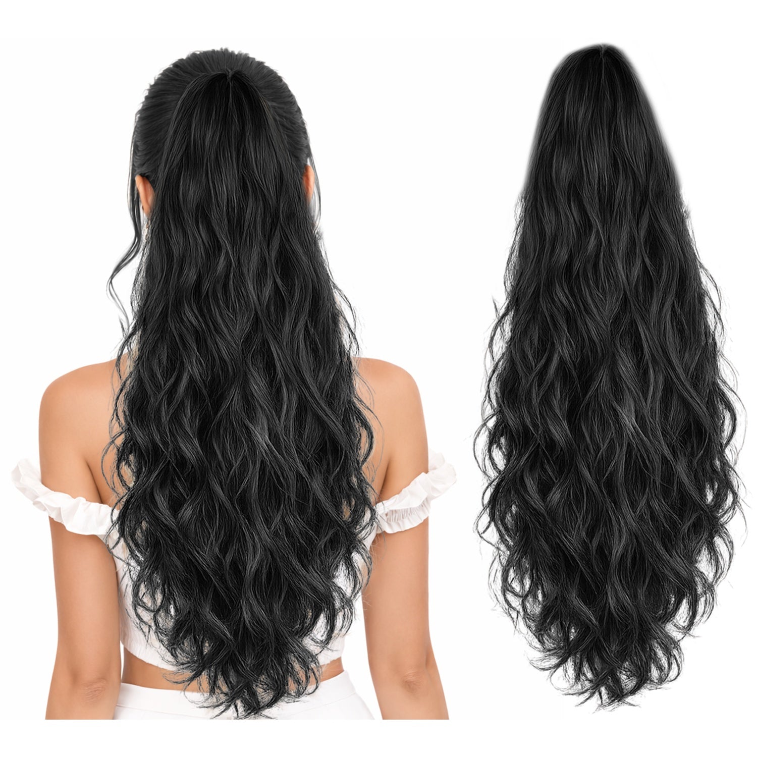 Ponytail Extension, 60 CM, Claw Clip Synthetic Hairpiece, Model JW250