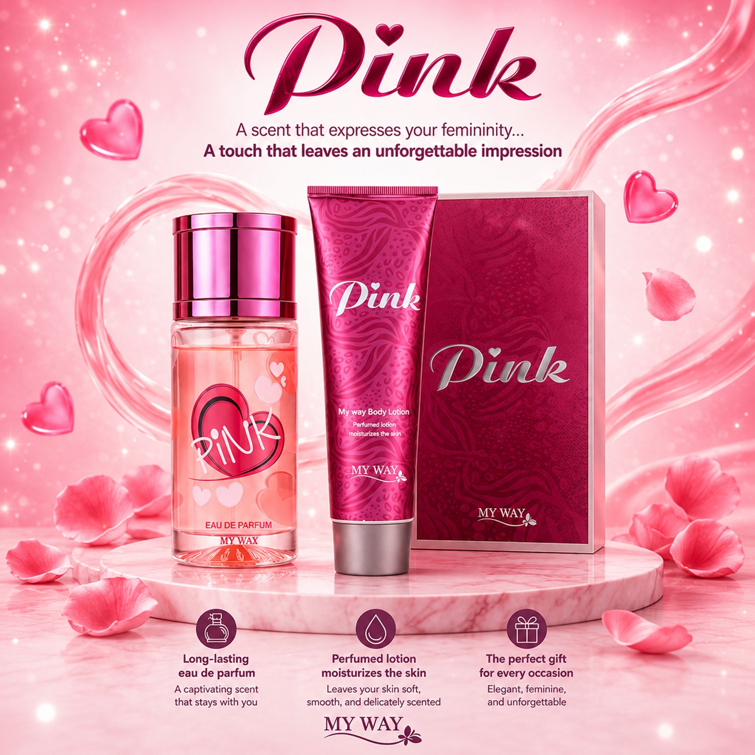 Perfume Gift Set, Pink Set, Pink Perfume, Eau De Parfum, 50ML for Clean Kit