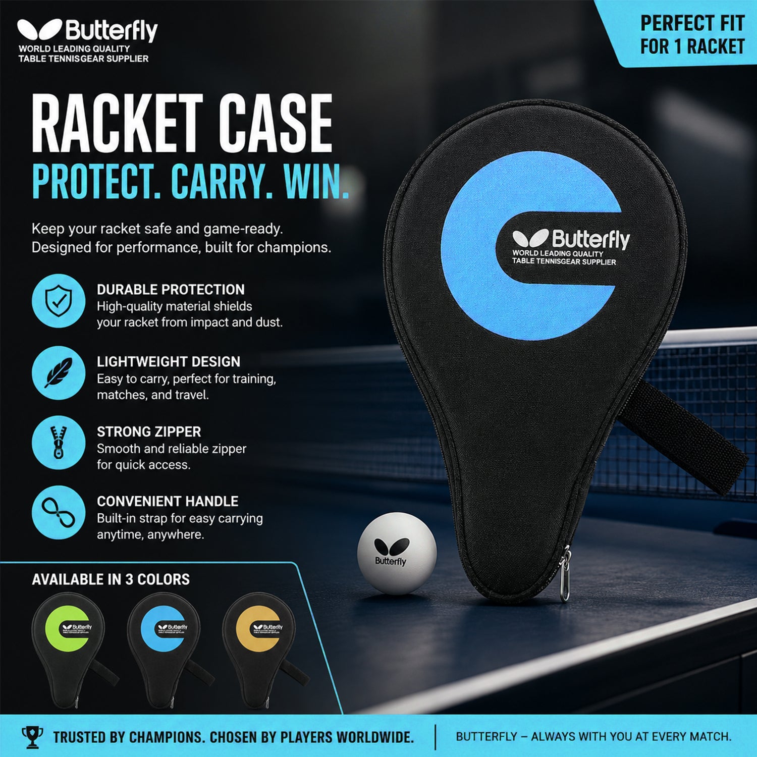 Lightweight Ping Pong Paddle Case With Zipper & Carry Handle
