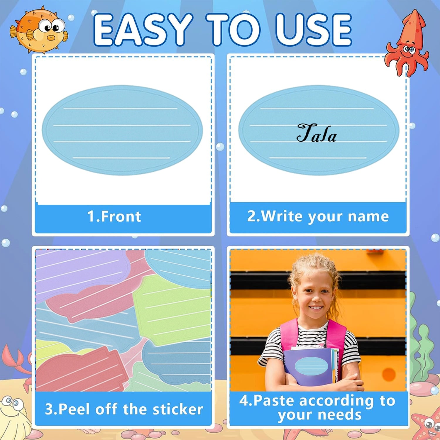Name Labels, Self Adhesive School, Set Of 5 Sheets, 10 Per with Practical Design
