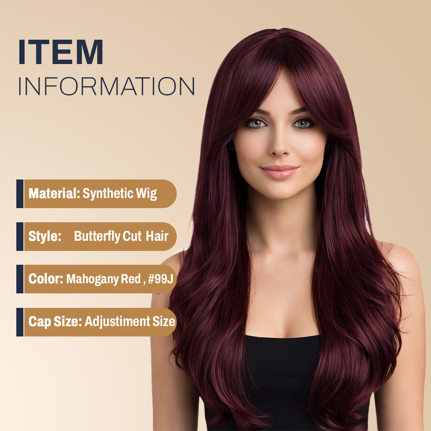 Natural Look Hair Wig, 60 CM Length, Breathable Cap Design