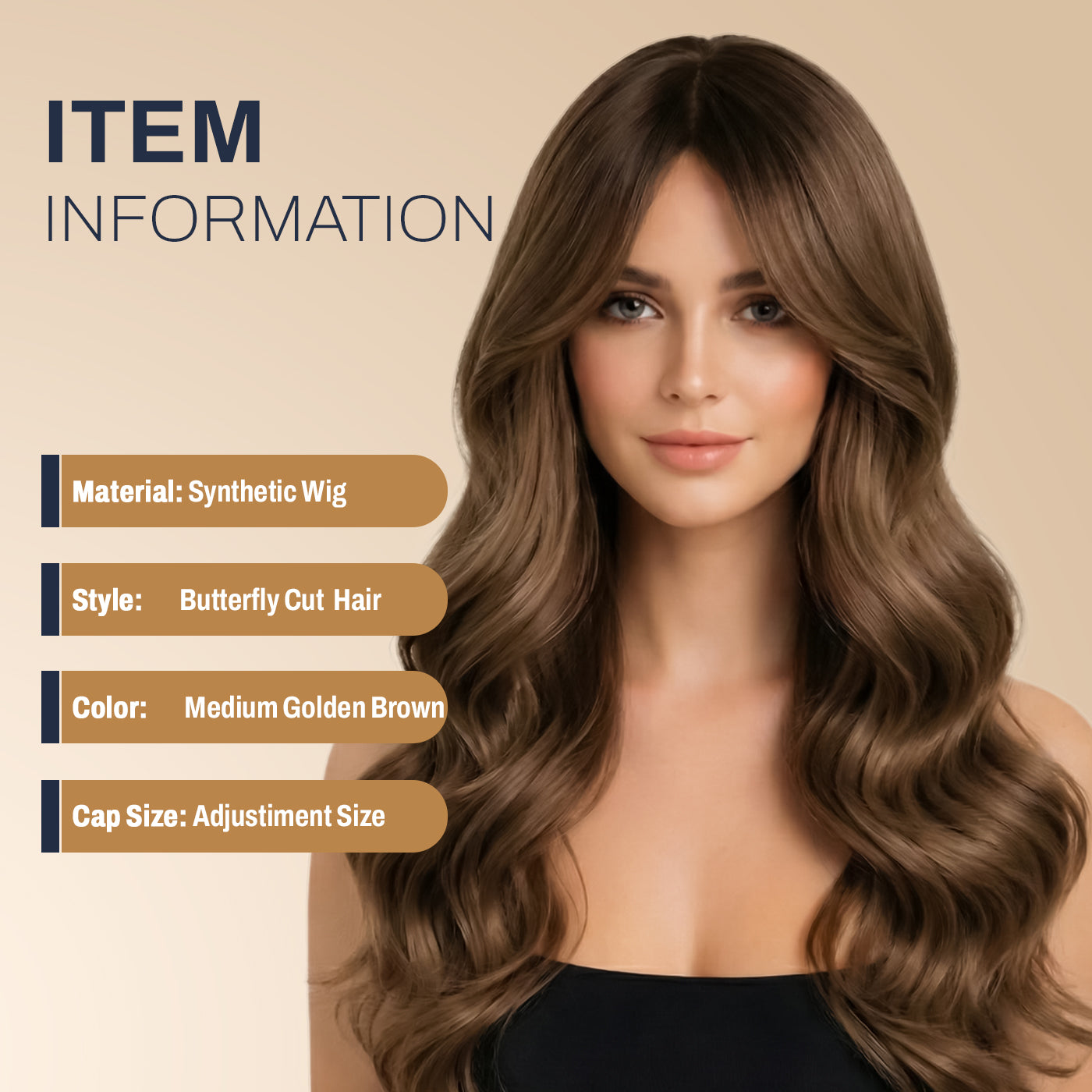 Natural Look Hair Wig, 60 CM Length, Breathable Cap Design