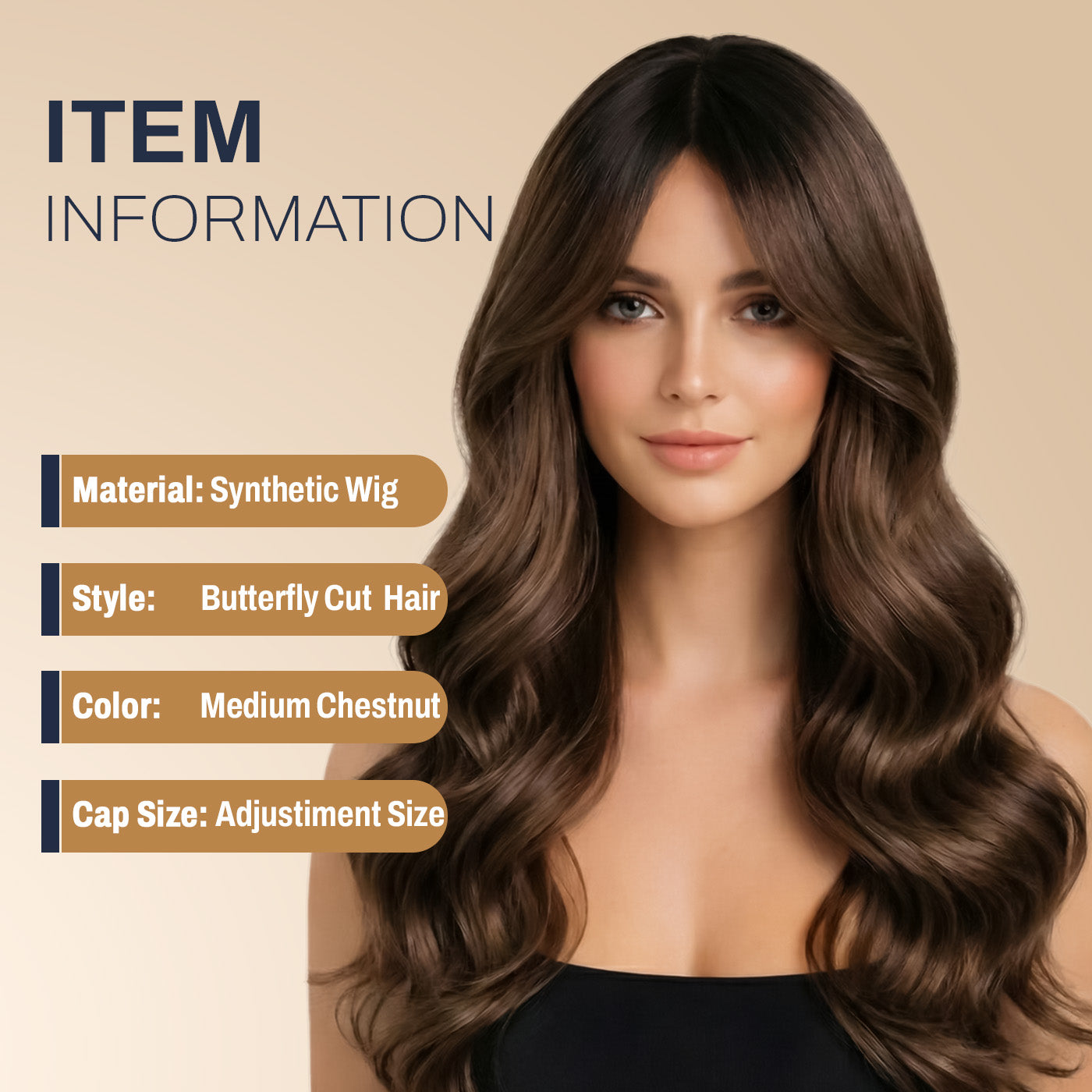 Natural Look Hair Wig, 60 CM Length, Breathable Cap Design