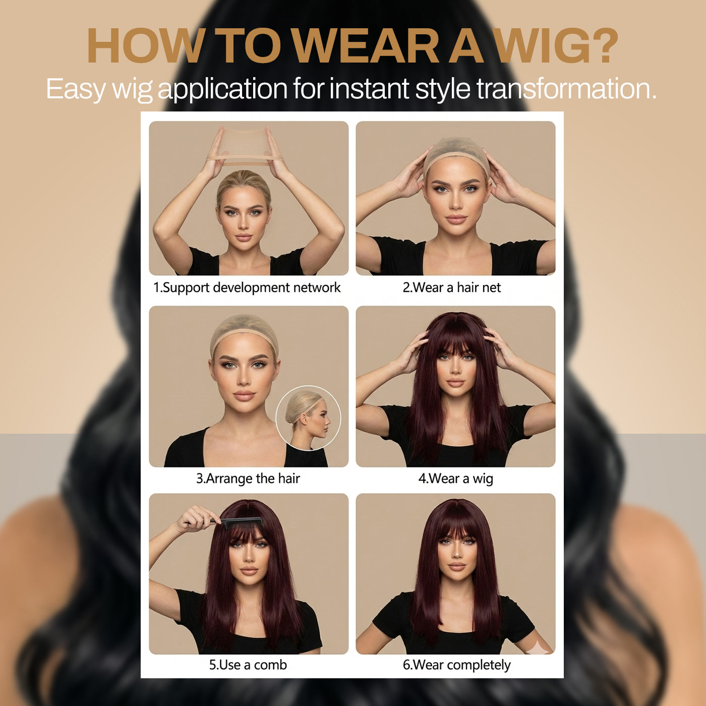 Natural Look Hair Wig, 60 CM Length, Breathable Cap Design