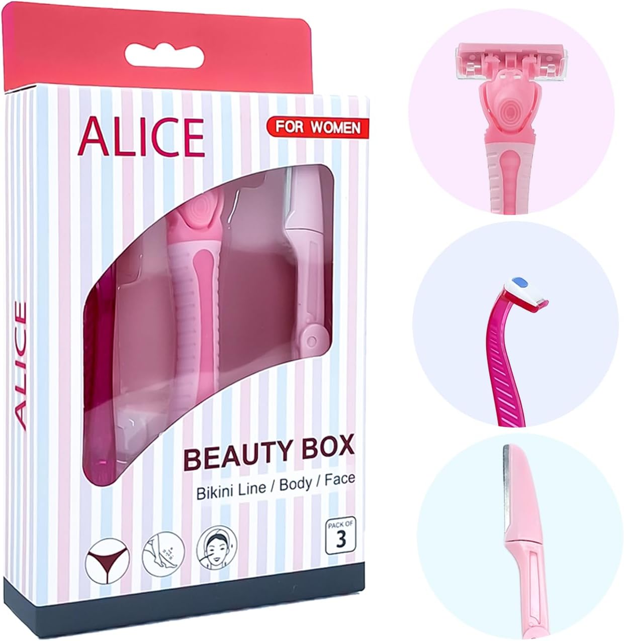 Beauty Razor Set, Beauty Box, Set Of 3 Razors, Bikini Line for Everyday Use