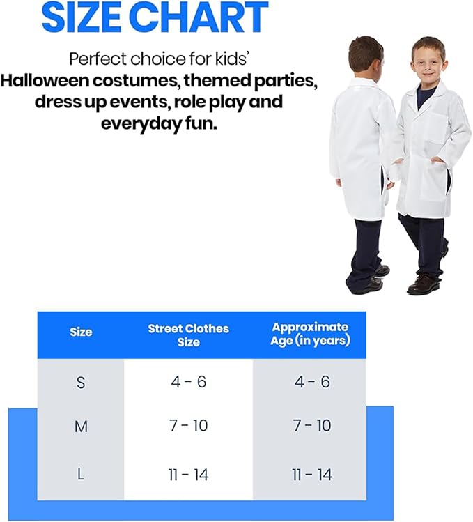 Kids Lab Coat, Children, Multipurpose, Long Sleeve, School for Everyday Use