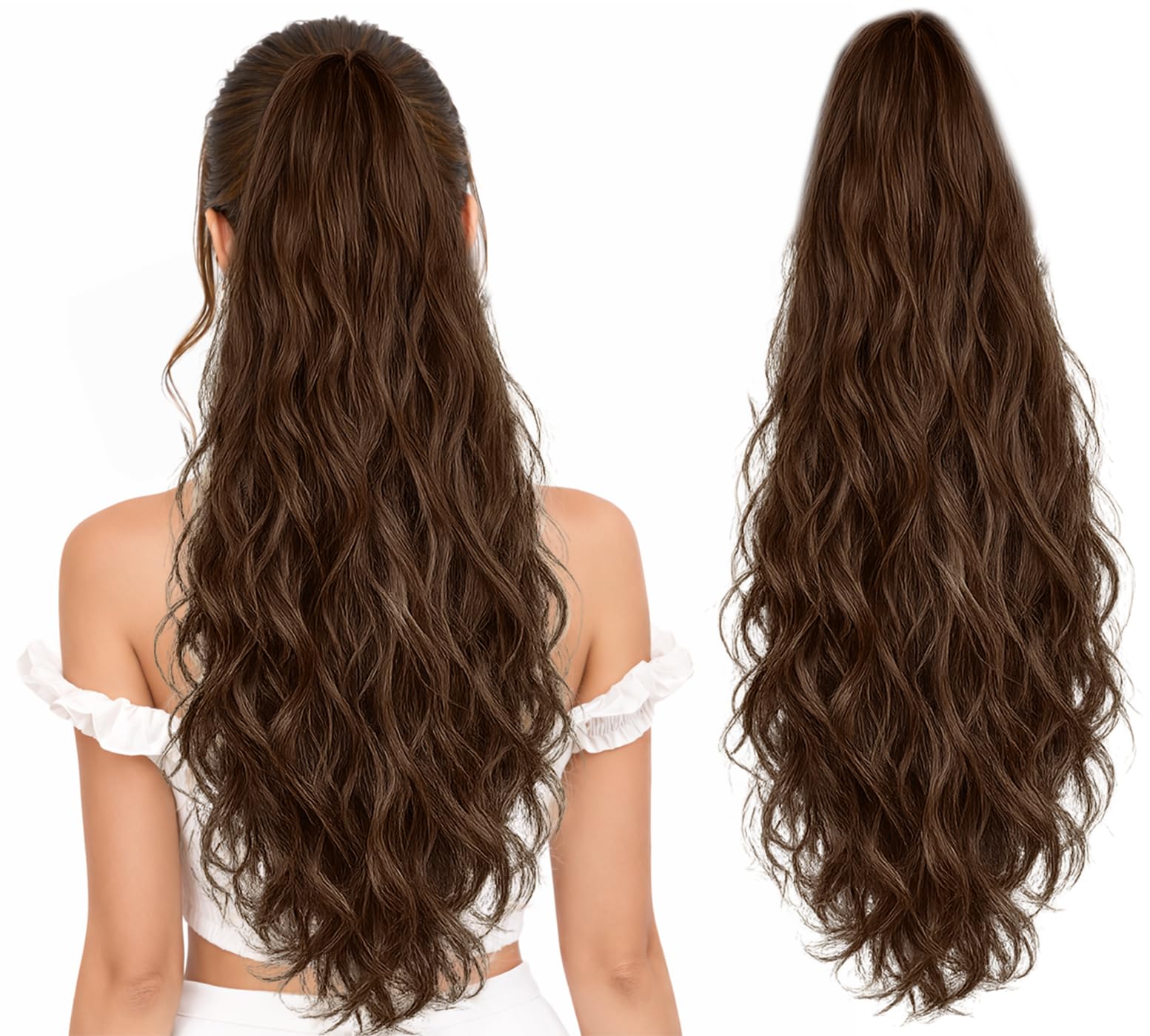 Ponytail Extension, 60 CM, Claw Clip Synthetic Hairpiece, Model JW250