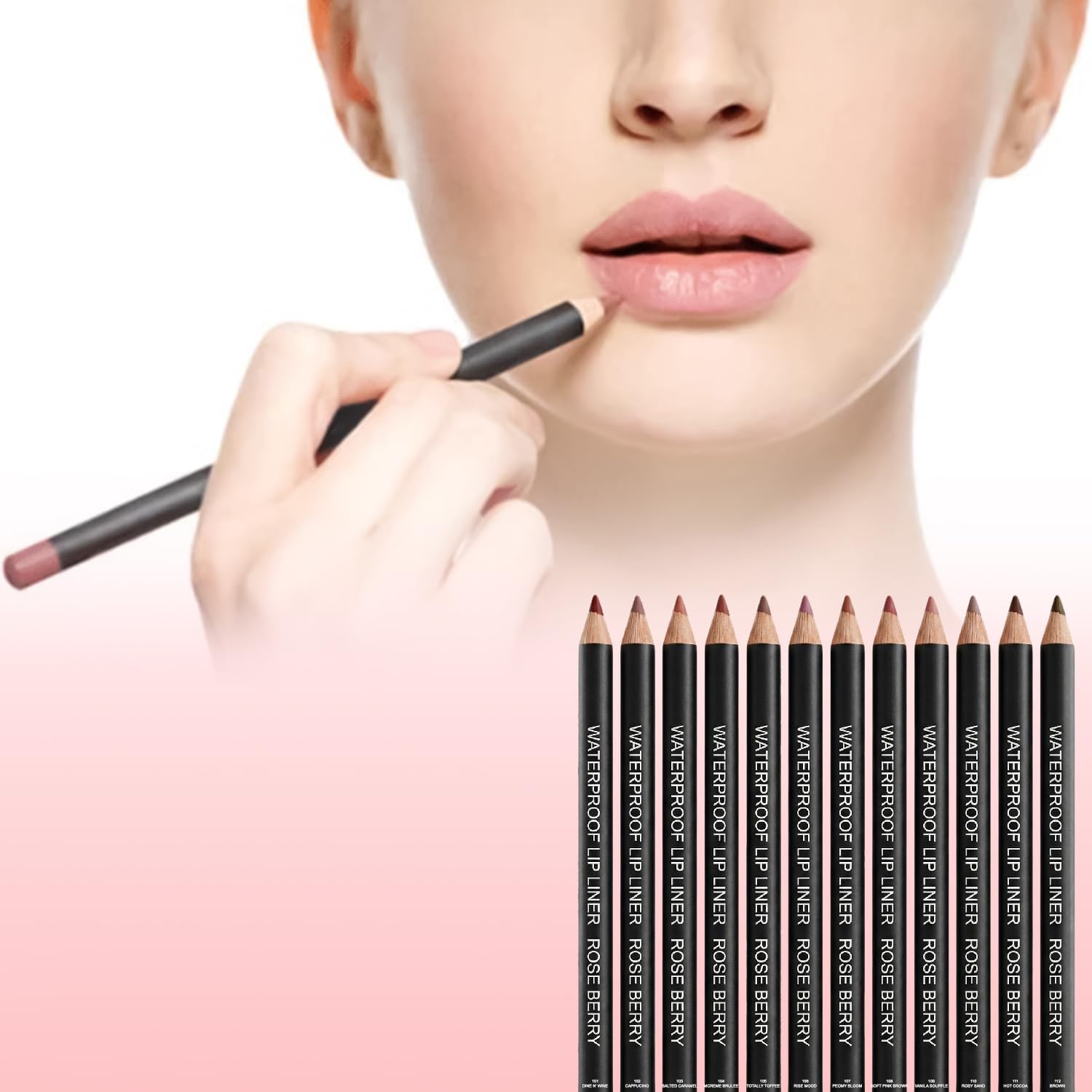 Lip Liner, Waterproof Lipliner, 12 PCS Kit for Clean Modern, Model RBL15005