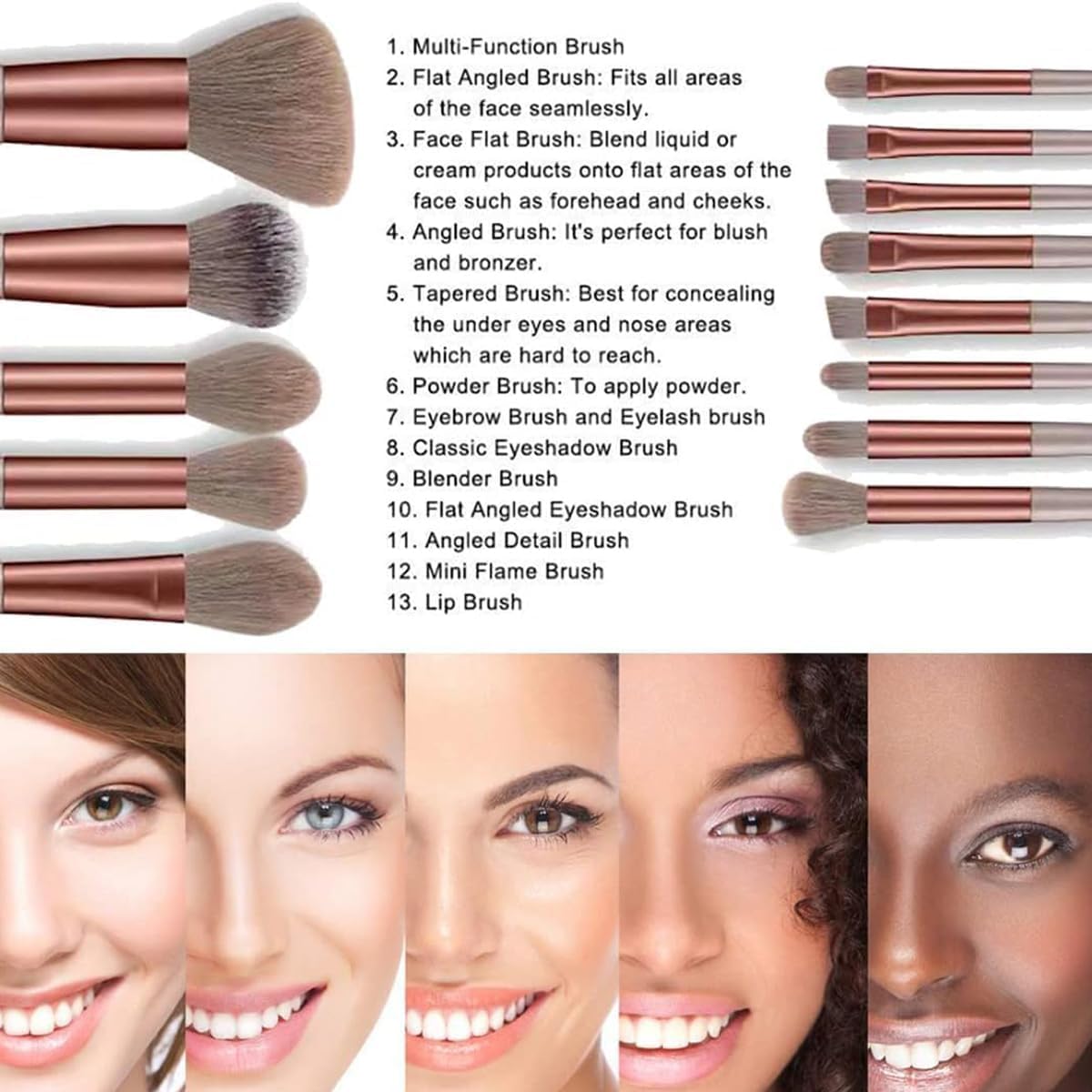 Makeup Brush Set With Bag, Set Of 13 Pieces, For Makeup & Foundation