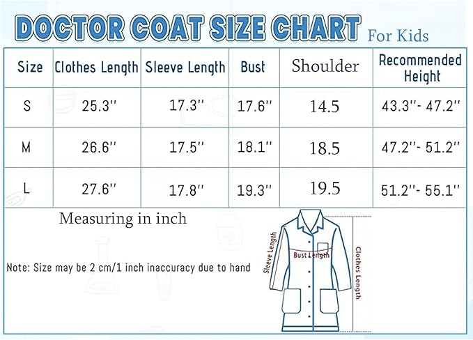 Kids Lab Coat, Children, Multipurpose, Long Sleeve, School for Everyday Use
