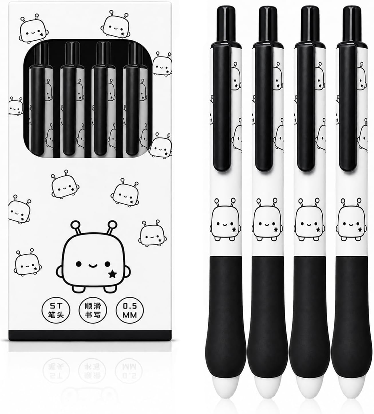 Gel Pens, Set Of 4 Pieces, 0.5MM Fine Tip, Cute Character for Daily Routine
