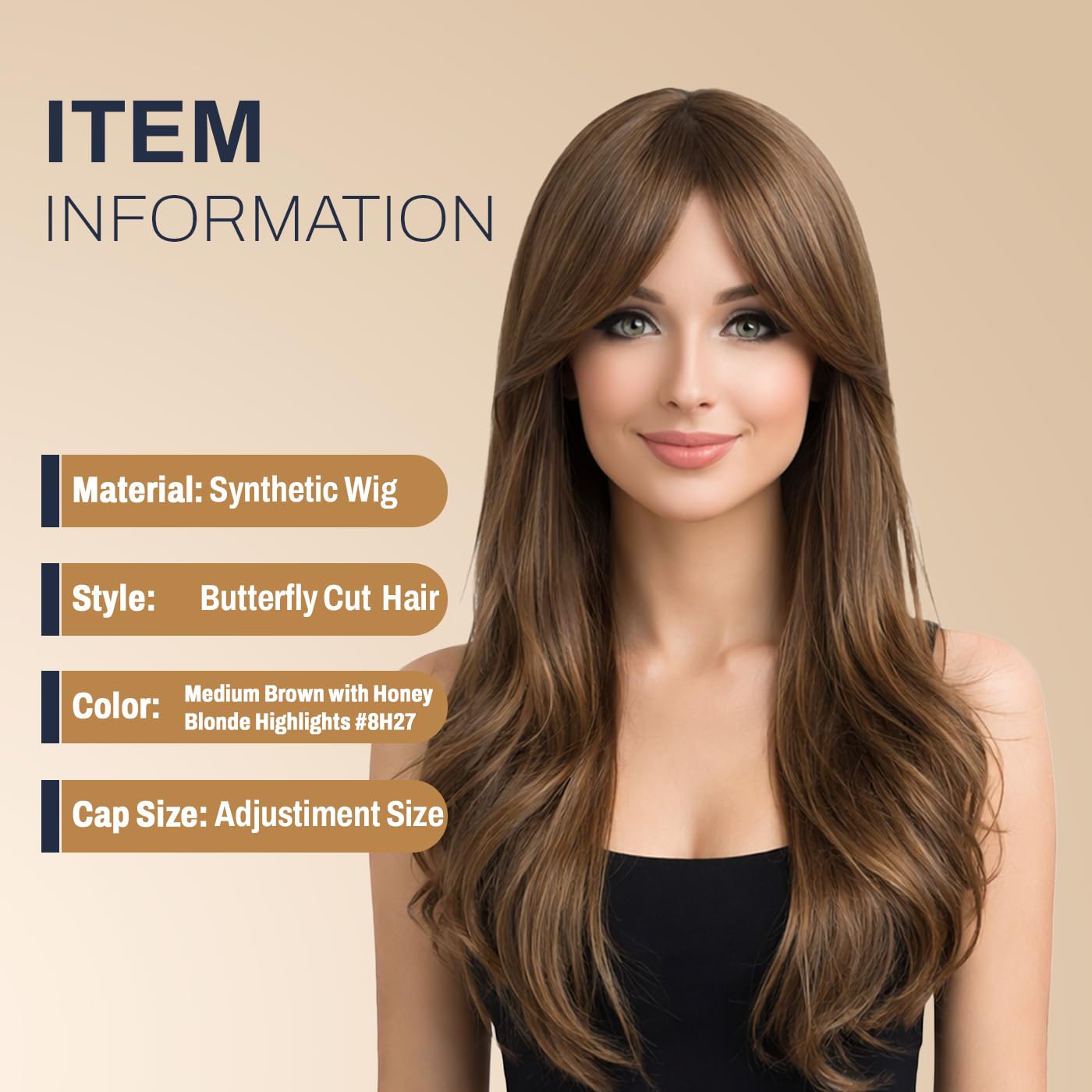 Natural Look Hair Wig, 60 CM Length, Breathable Cap Design