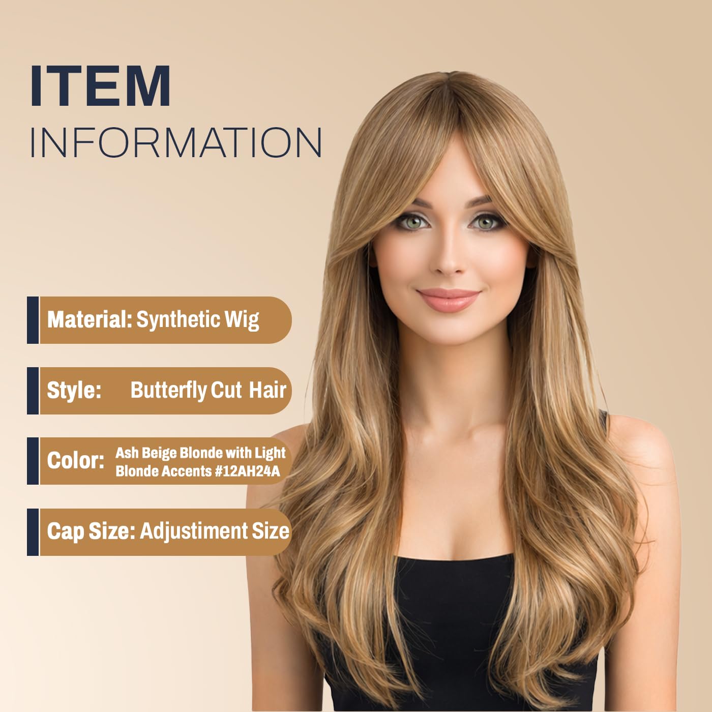 Natural Look Hair Wig, 60 CM Length, Breathable Cap Design