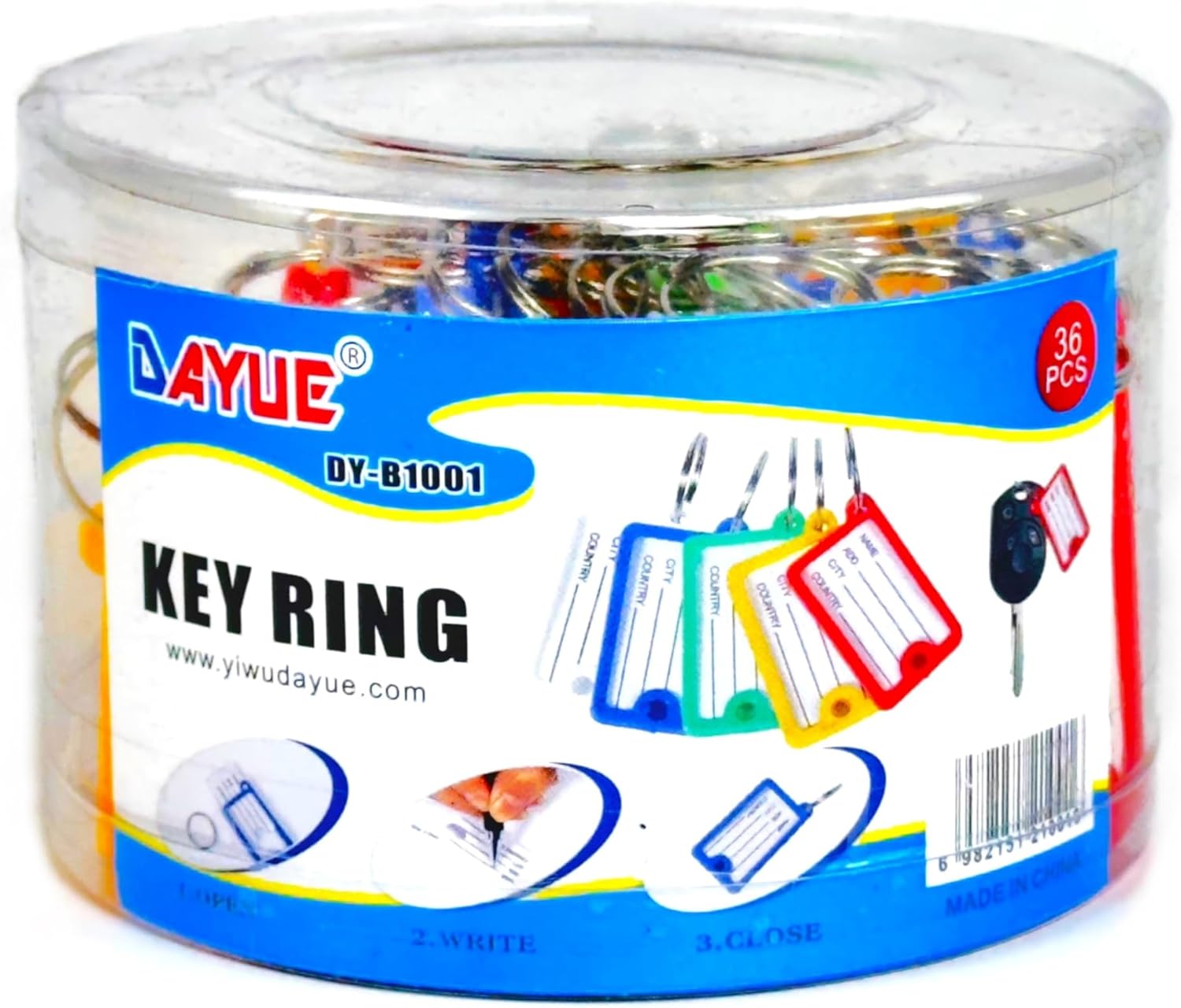 Labels, Key Rings, Set Of 36 Plastic Keychain Split Rings, Model DY-B1001