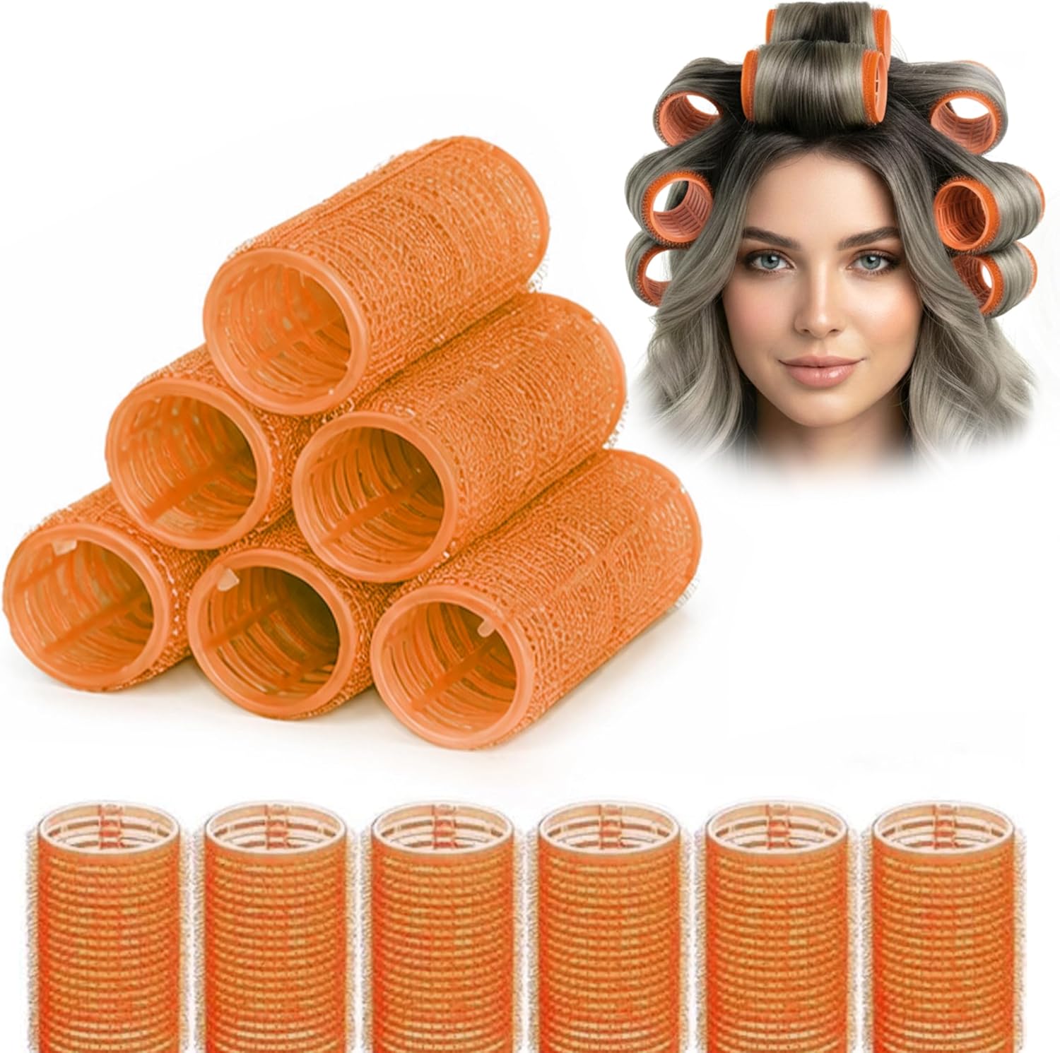 Hair Rollers, Detangling Hair Brush, Self Grip, Plastic Hair Curlers, Set Of 6, Clean Kit