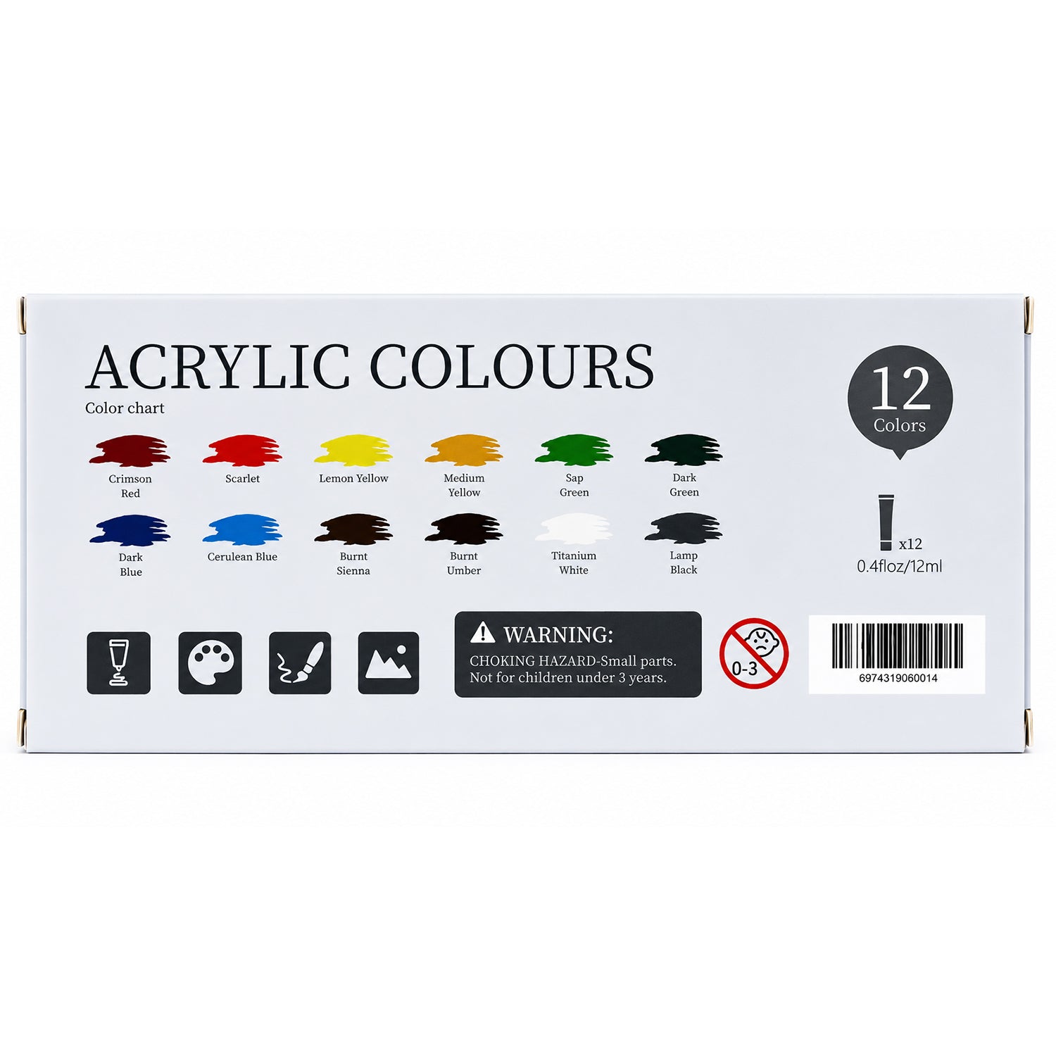 Acrylic Paint Set, 12 Colors X 12ML Tubes, Rich Pigments For for Clean Care