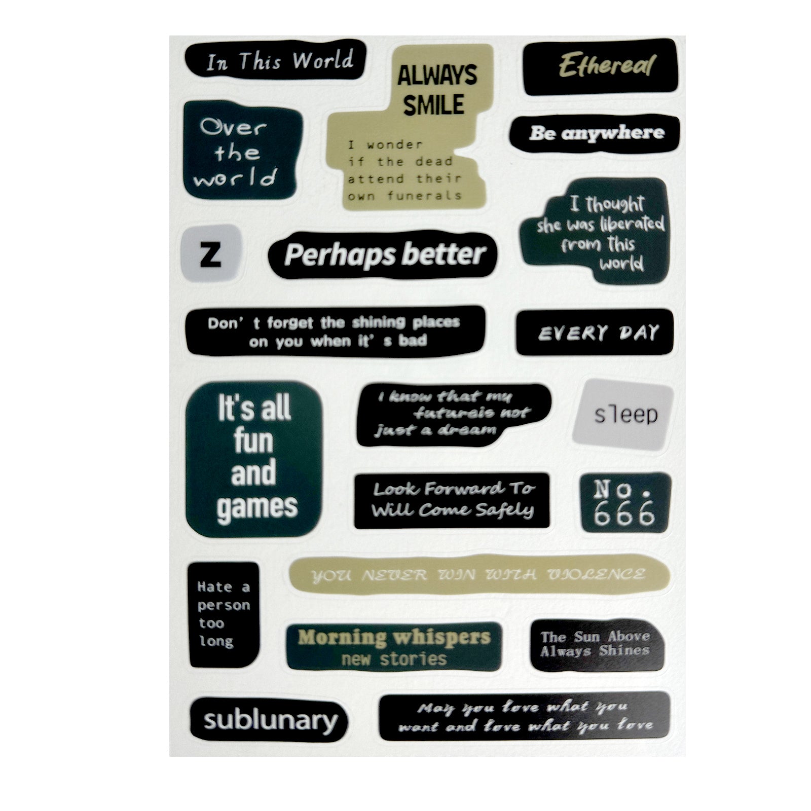 Stickers, Quotes, Set Of 6 Sheets, Printed Waterproof with Practical Design