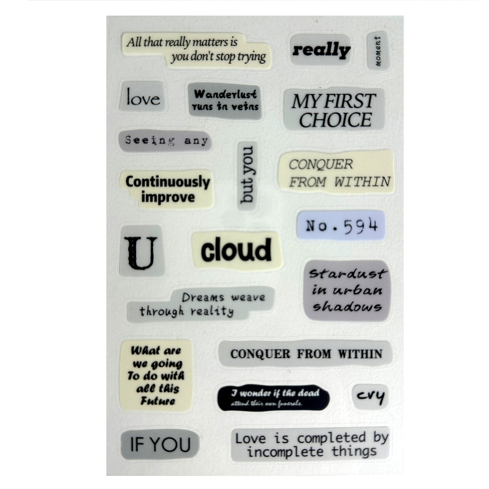 Stickers, Quotes, Set Of 6 Sheets, Printed Waterproof with Practical Design