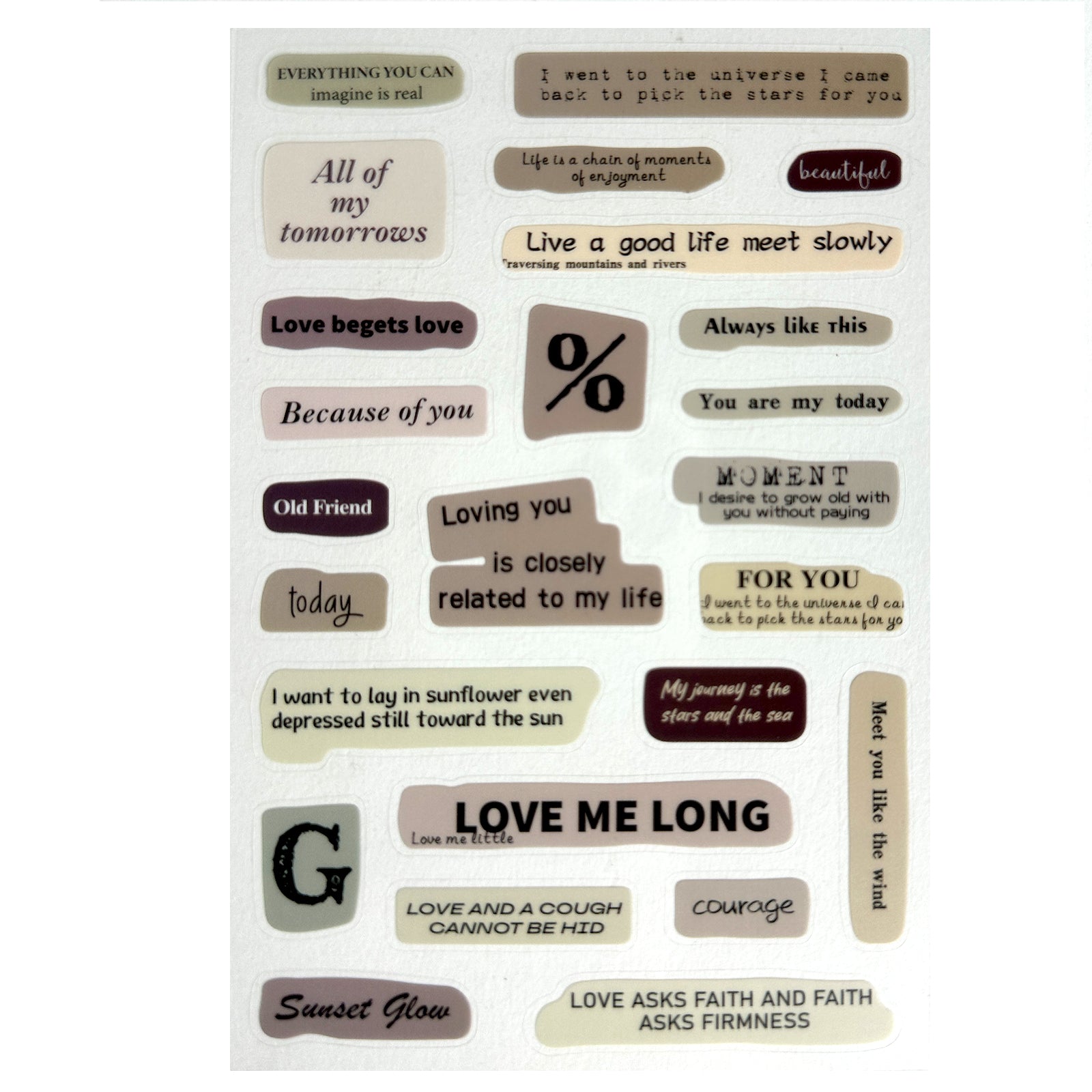 Stickers, Quotes, Set Of 6 Sheets, Printed Waterproof with Practical Design