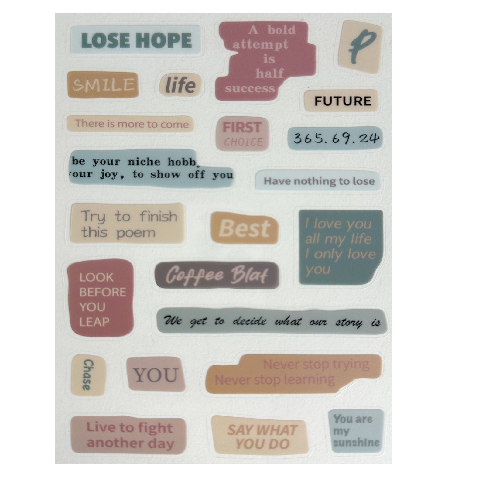 Stickers, Quotes, Set Of 6 Sheets, Printed Waterproof with Practical Design
