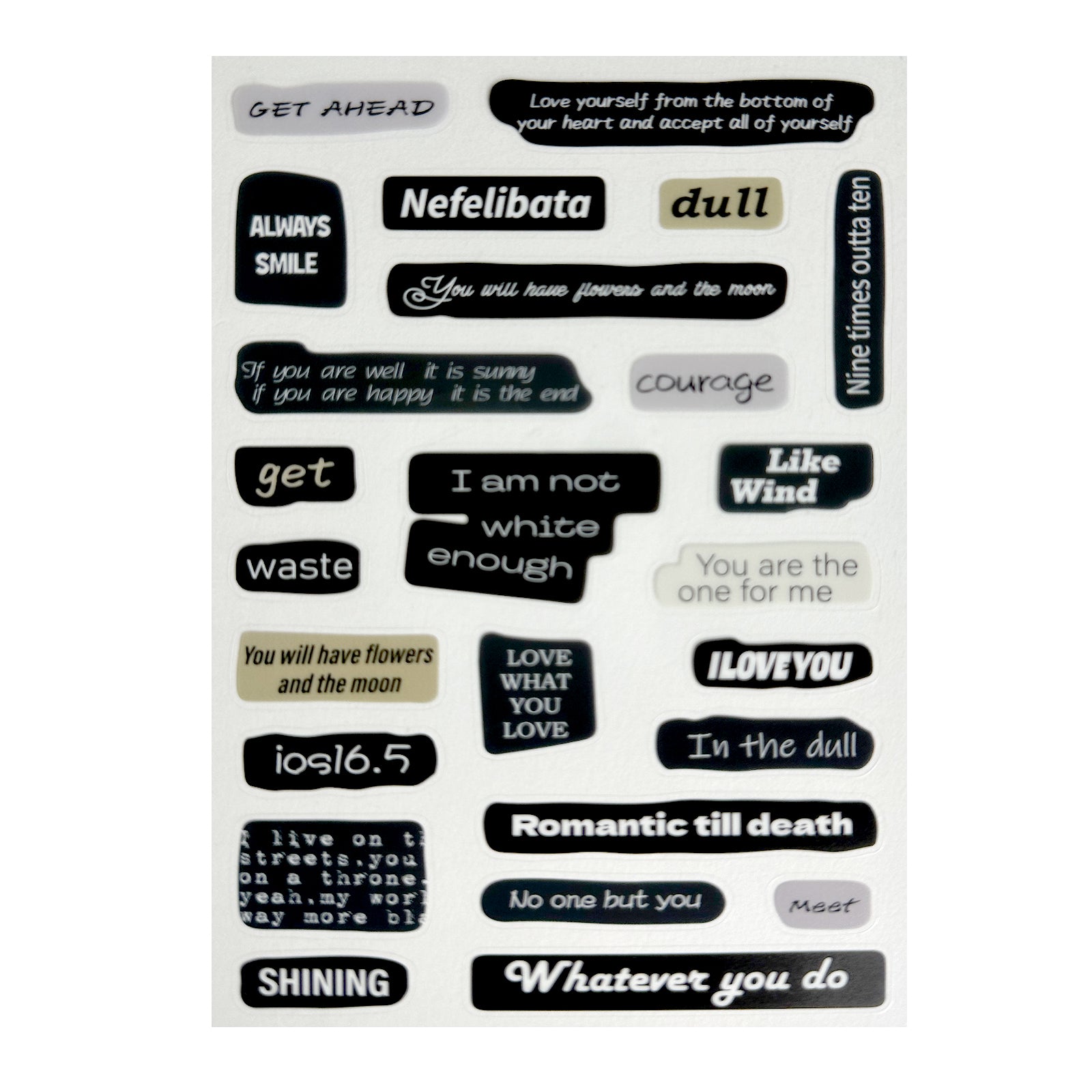 Stickers, Quotes, Set Of 6 Sheets, Printed Waterproof with Practical Design