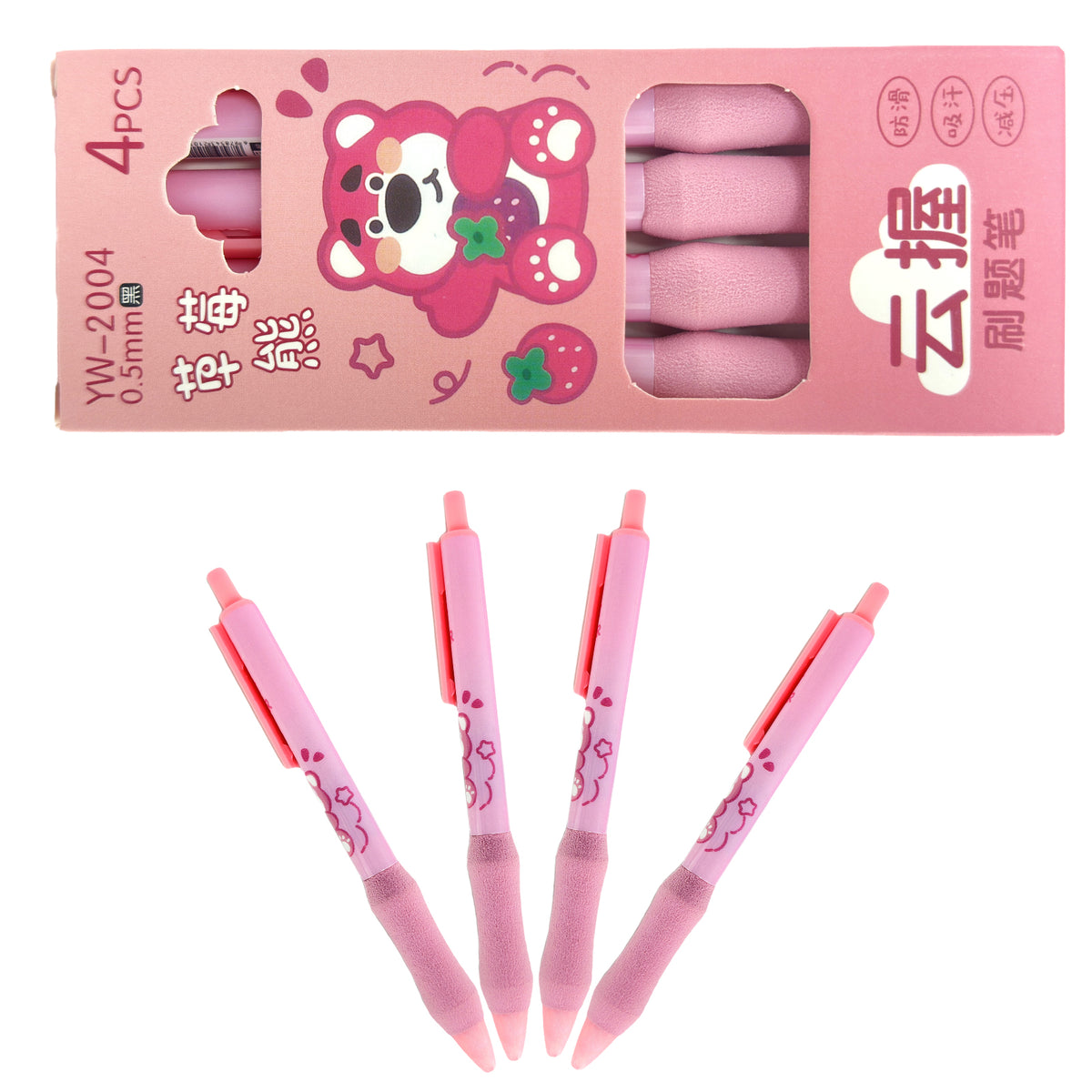 Gel Pens, Set Of 4 Pieces, 0.5MM Fine Tip, Cute Character for Daily Routine