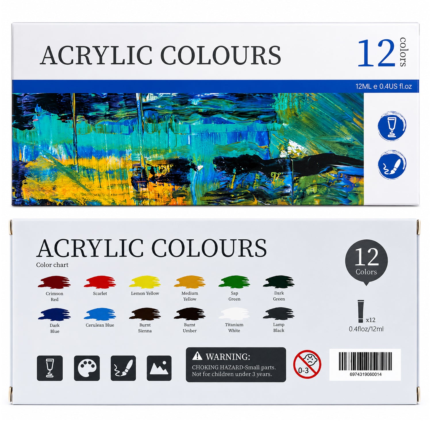 Acrylic Paint Set, 12 Colors X 12ML Tubes, Rich Pigments For for Clean Care
