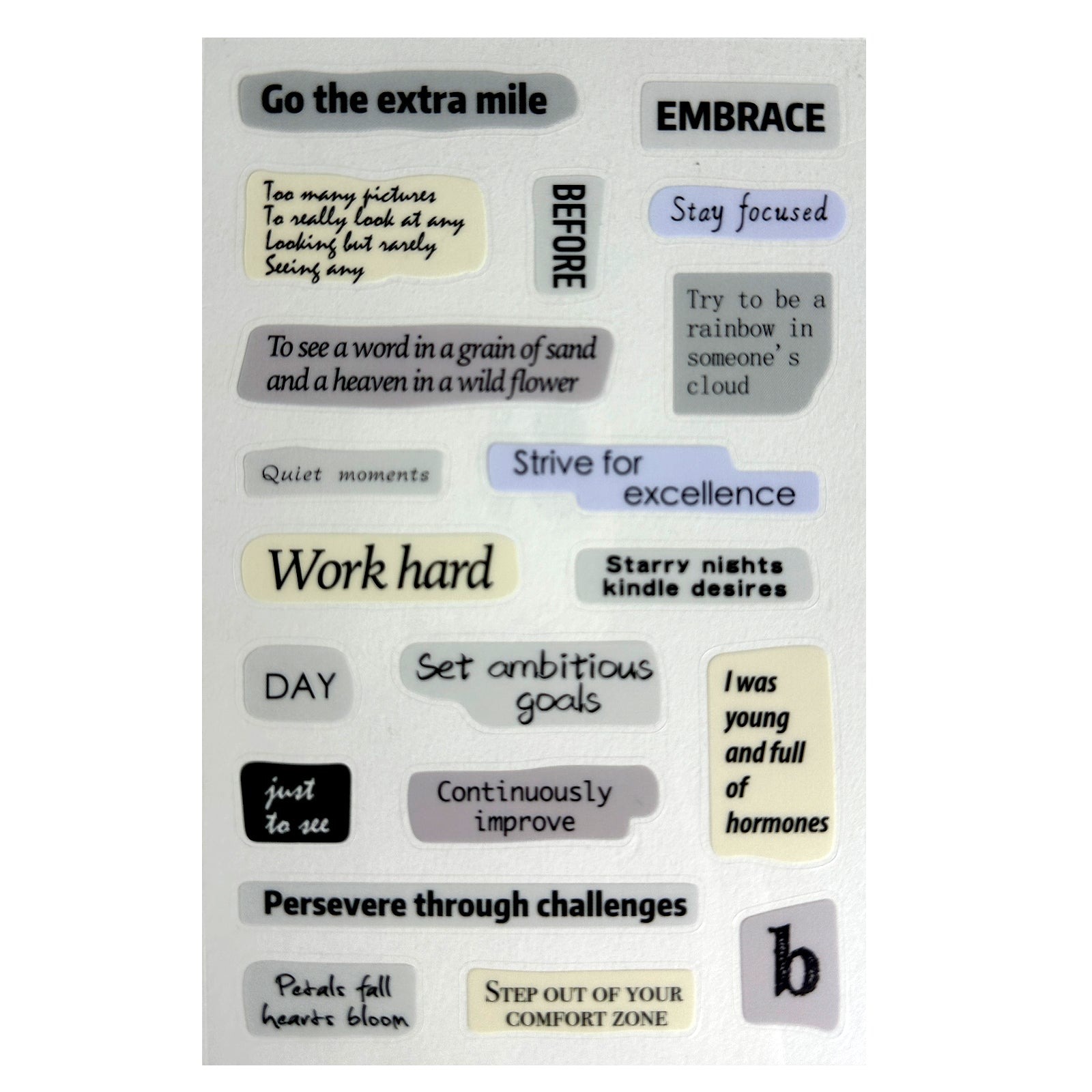 Stickers, Quotes, Set Of 6 Sheets, Printed Waterproof with Practical Design