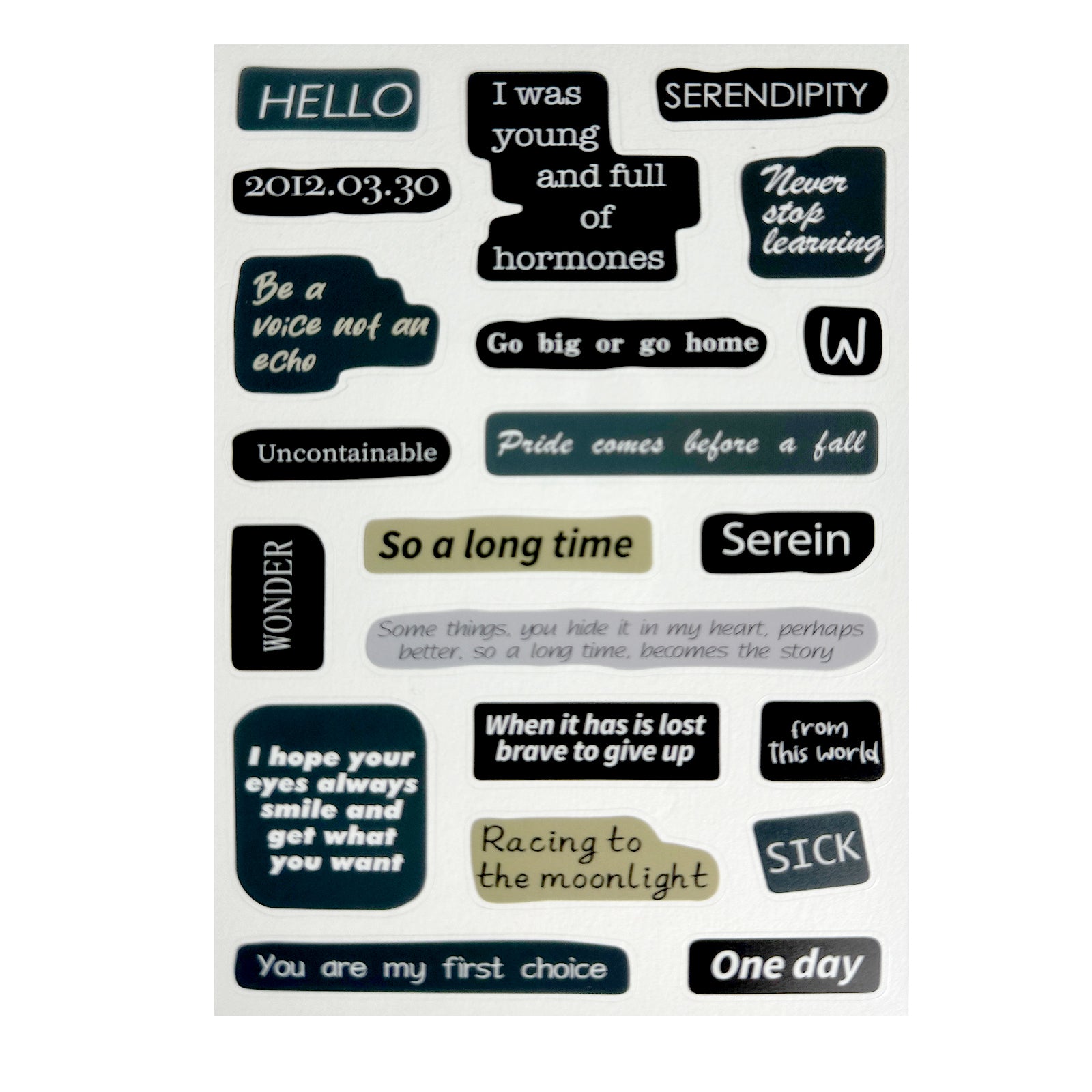 Stickers, Quotes, Set Of 6 Sheets, Printed Waterproof with Practical Design