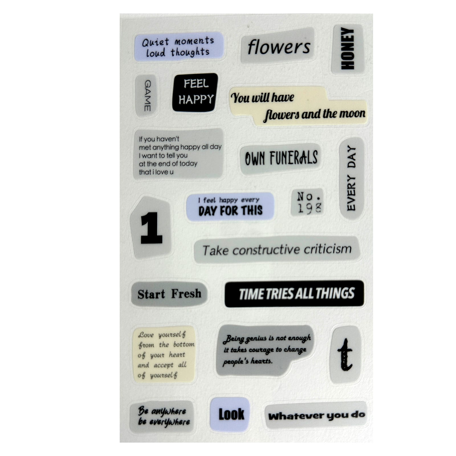 Stickers, Quotes, Set Of 6 Sheets, Printed Waterproof with Practical Design