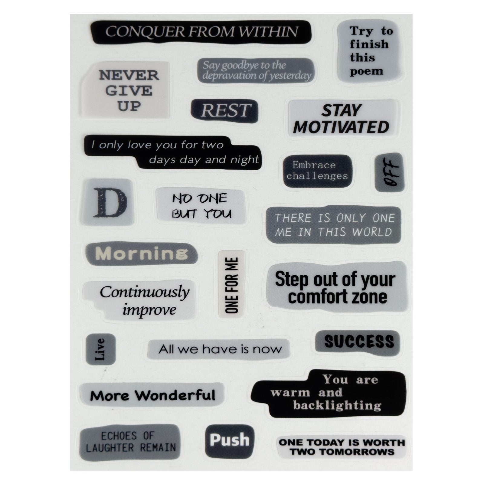 Stickers, Quotes, Set Of 6 Sheets, Printed Waterproof with Practical Design