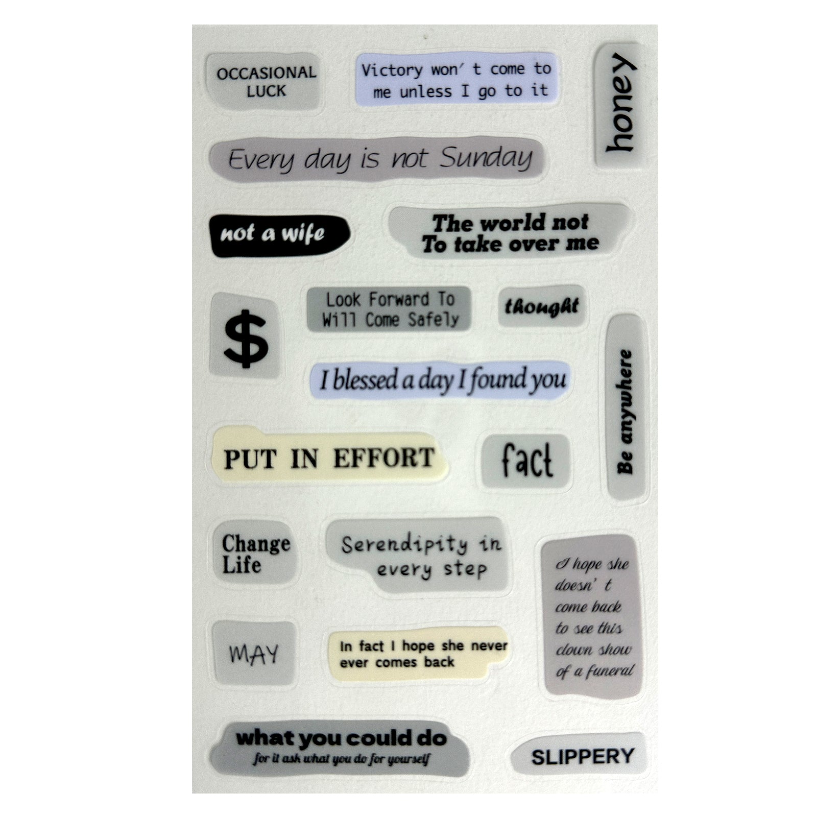 Stickers, Quotes, Set Of 6 Sheets, Printed Waterproof with Practical Design