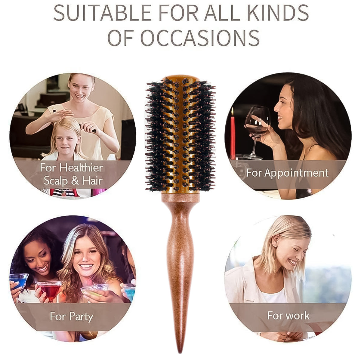 Detangling Hair Brush, With Protective Bristle Tips, Wooden Hair, Clean Kit