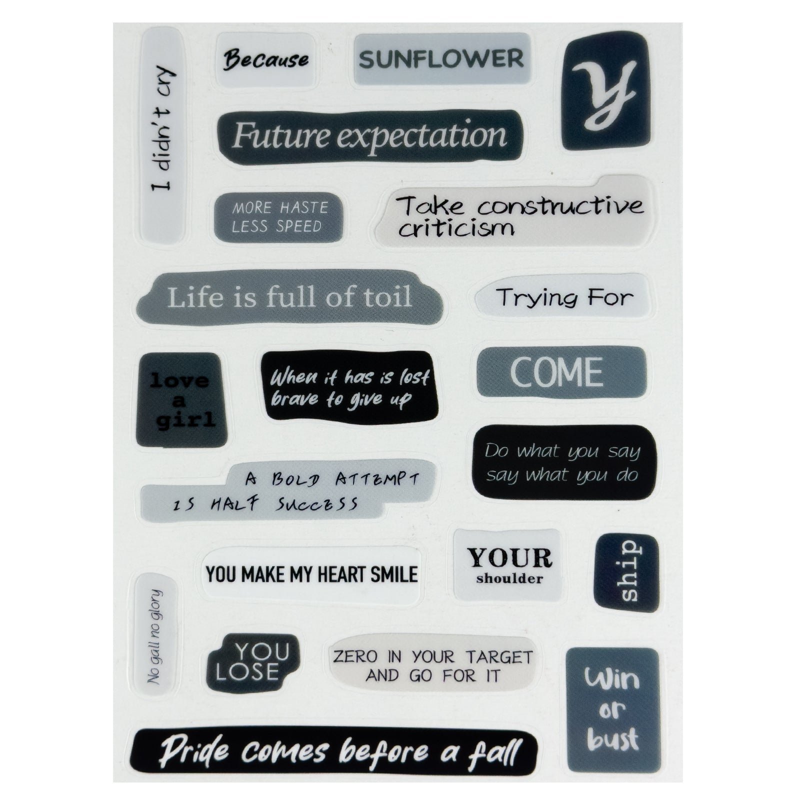 Stickers, Quotes, Set Of 6 Sheets, Printed Waterproof with Practical Design