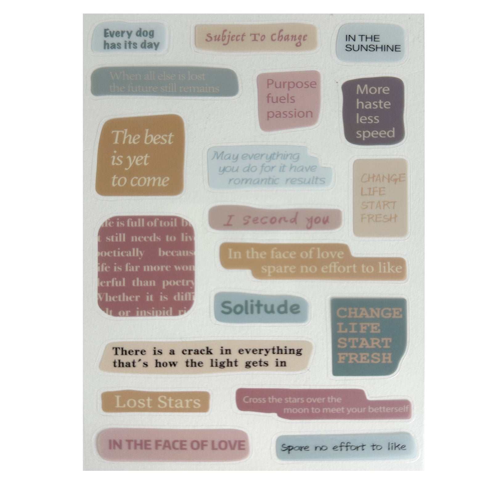 Stickers, Quotes, Set Of 6 Sheets, Printed Waterproof with Practical Design