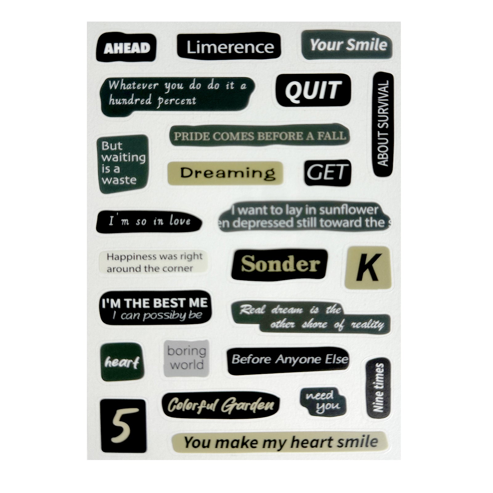 Stickers, Quotes, Set Of 6 Sheets, Printed Waterproof with Practical Design