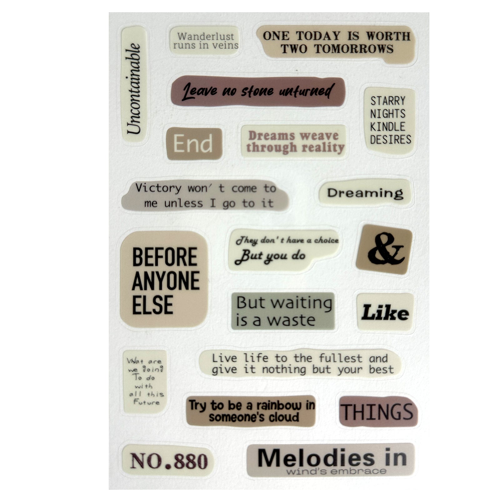 Stickers, Quotes, Set Of 6 Sheets, Printed Waterproof with Practical Design