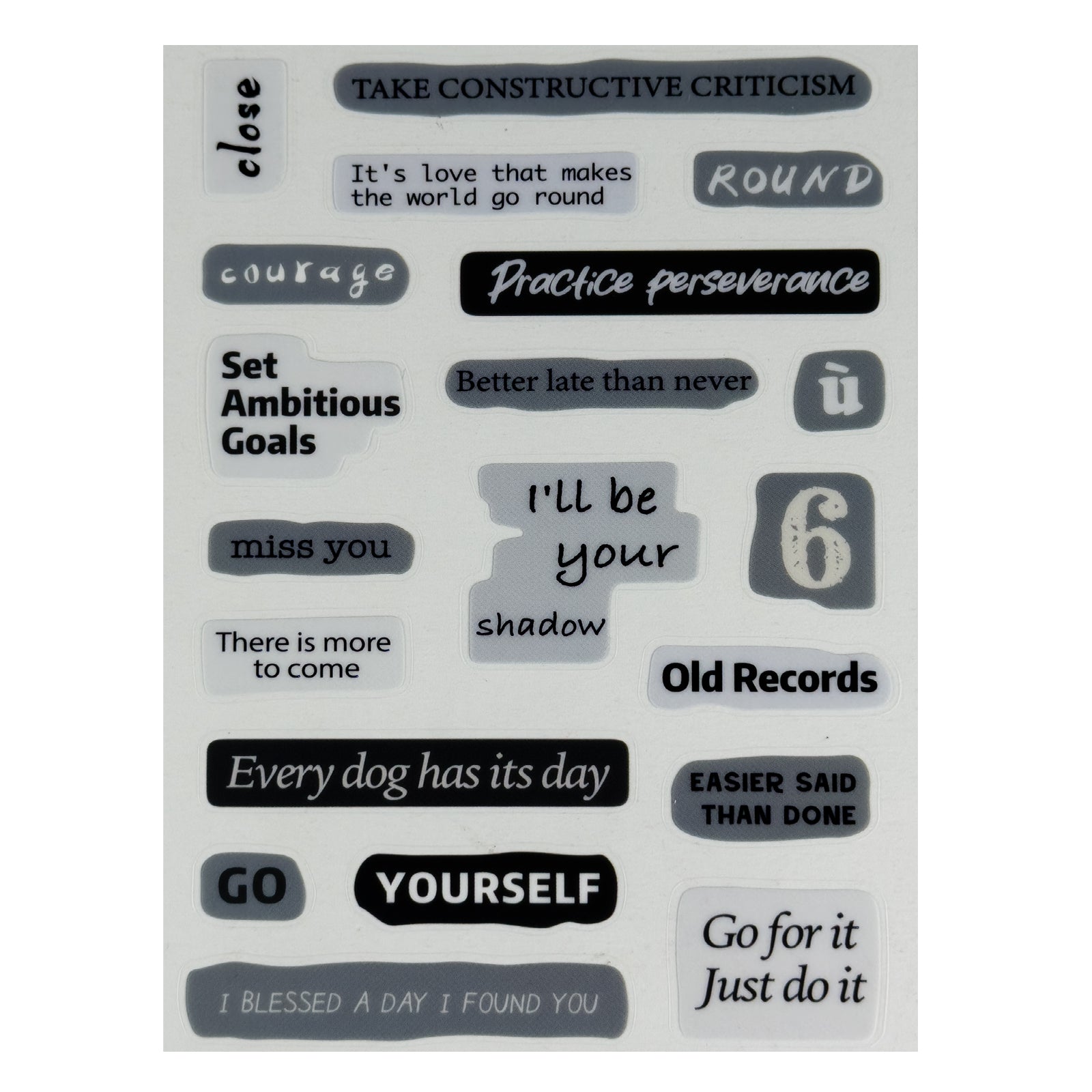 Stickers, Quotes, Set Of 6 Sheets, Printed Waterproof with Practical Design