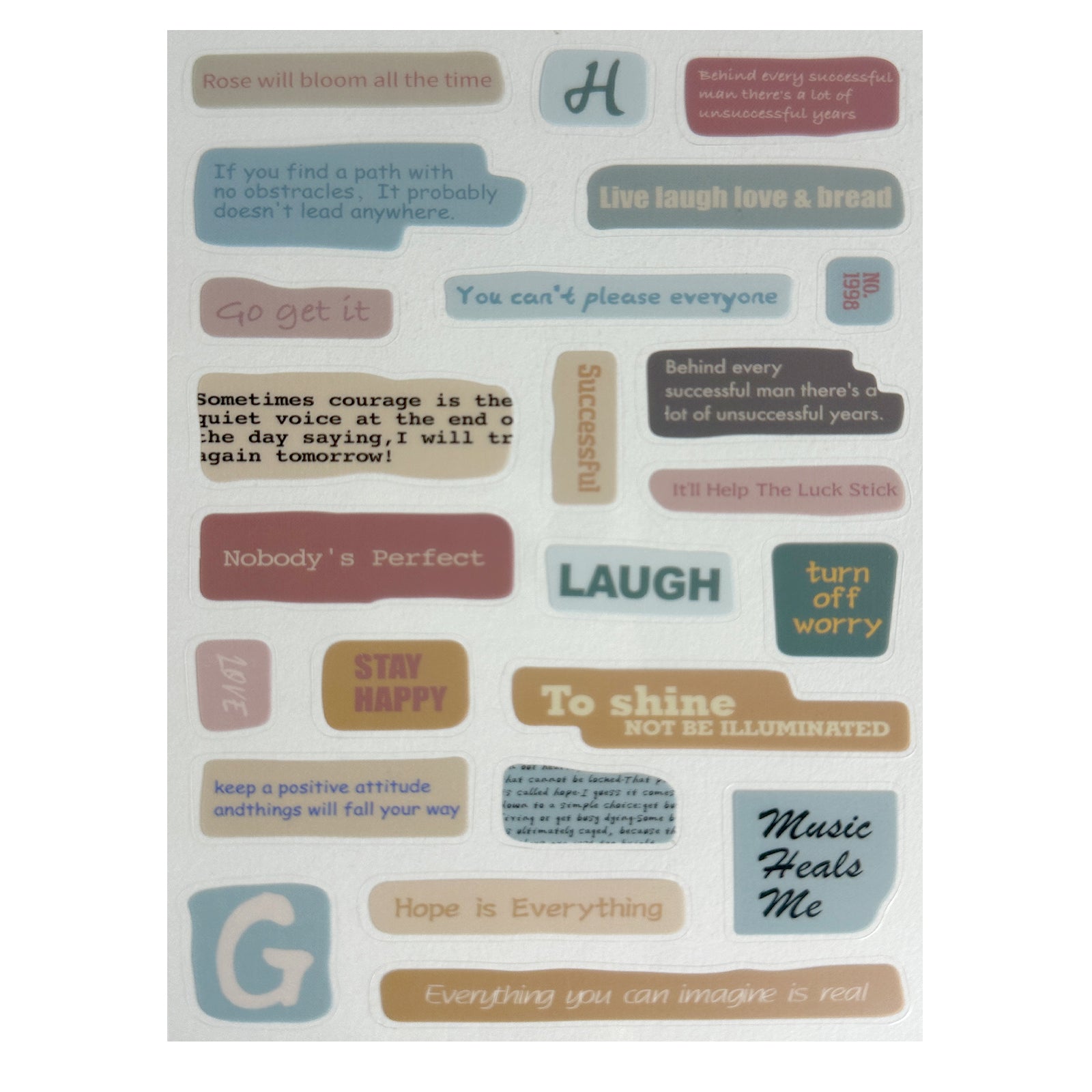 Stickers, Quotes, Set Of 6 Sheets, Printed Waterproof with Practical Design