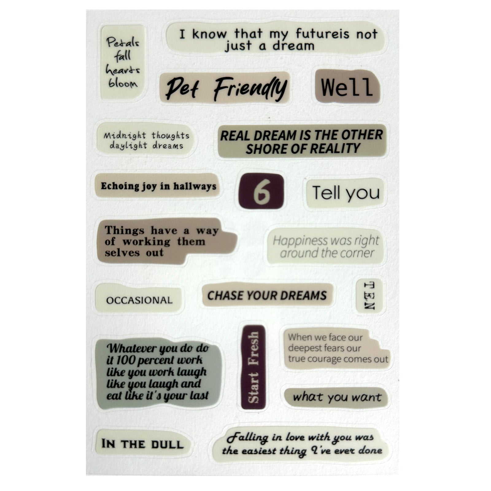 Stickers, Quotes, Set Of 6 Sheets, Printed Waterproof with Practical Design