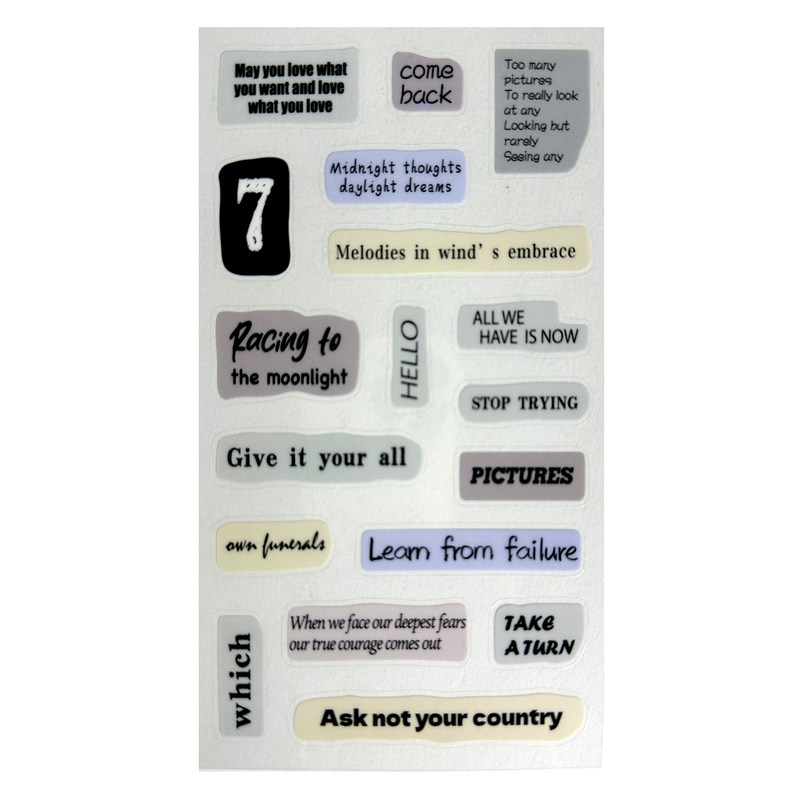 Stickers, Quotes, Set Of 6 Sheets, Printed Waterproof with Practical Design