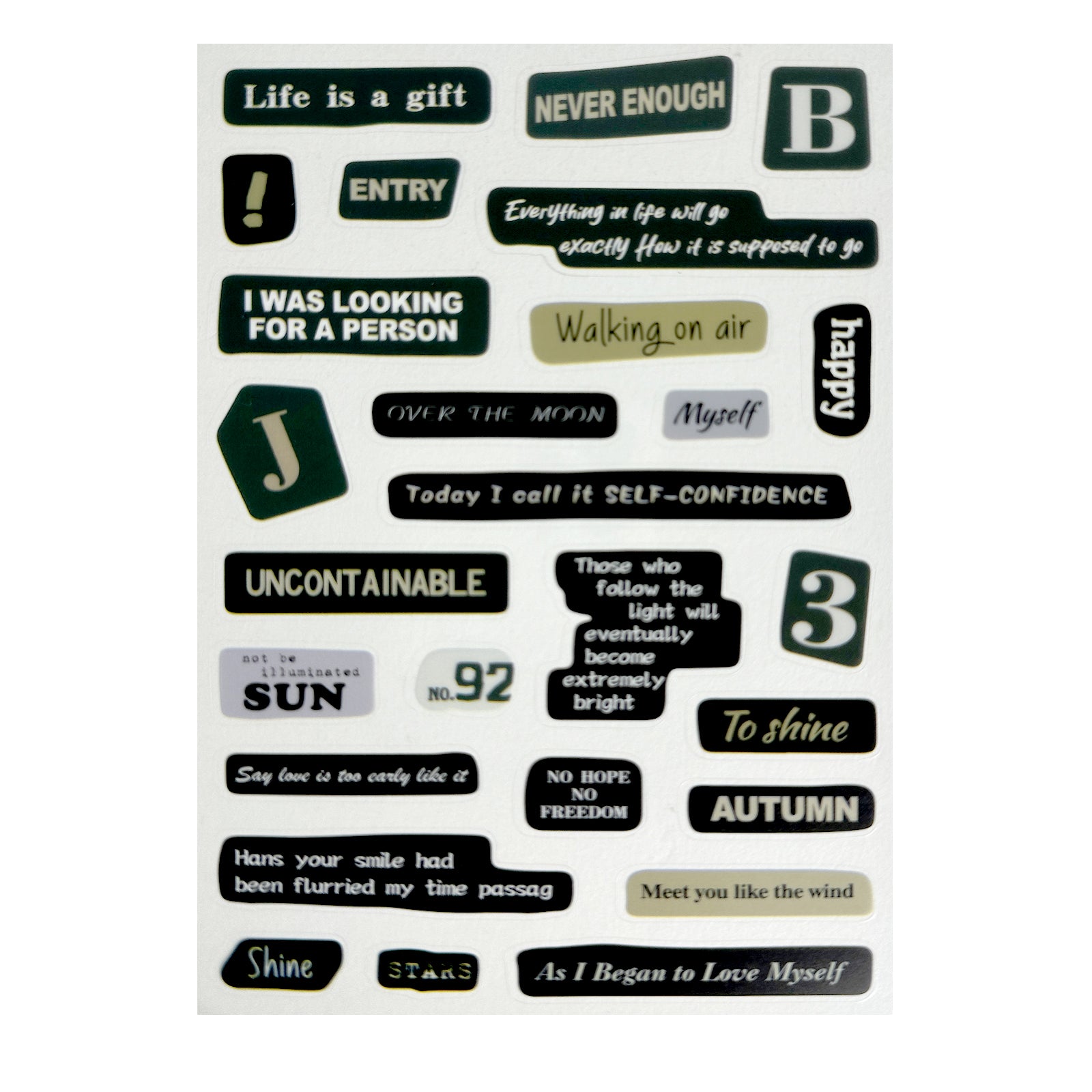 Stickers, Quotes, Set Of 6 Sheets, Printed Waterproof with Practical Design
