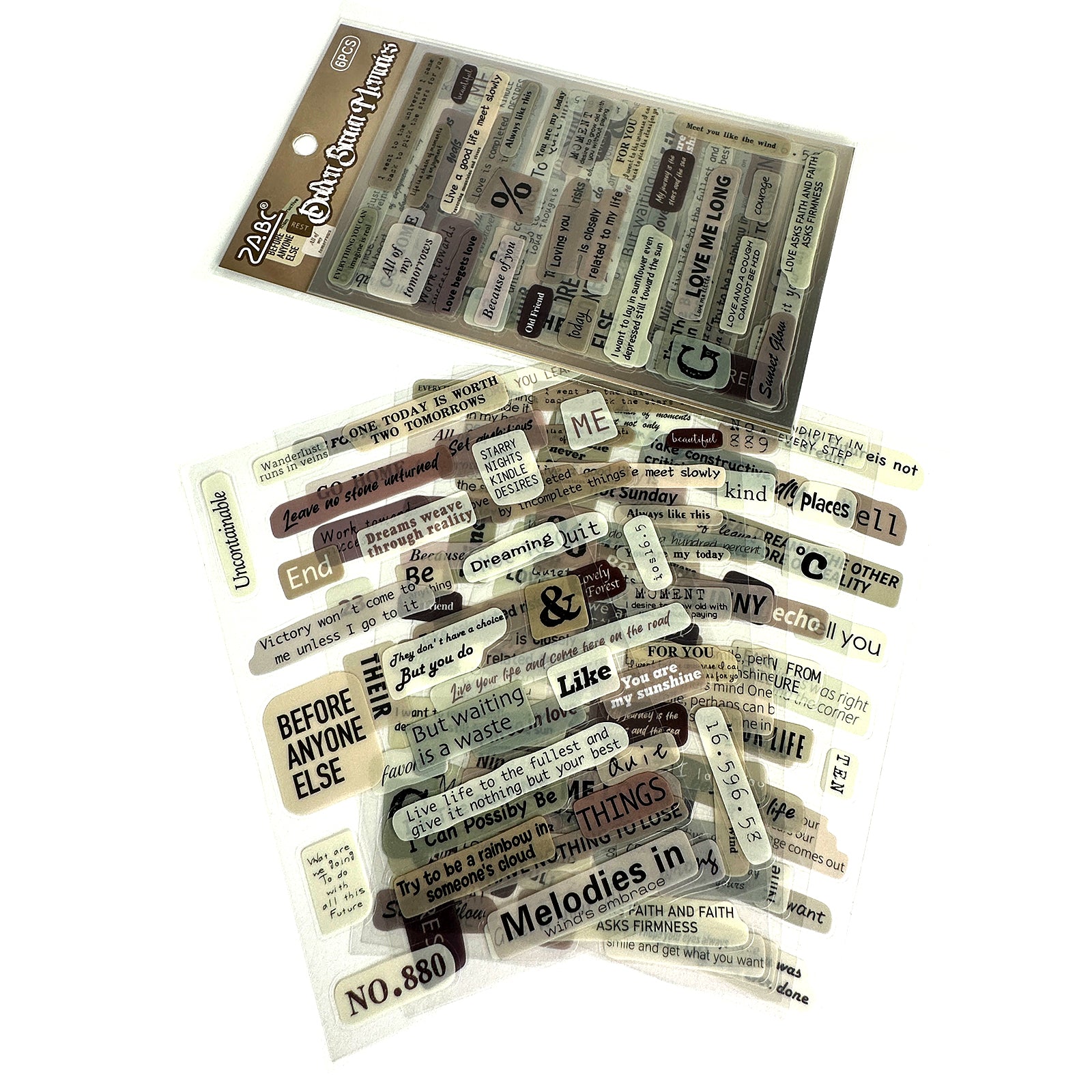 Stickers, Quotes, Set Of 6 Sheets, Printed Waterproof with Practical Design